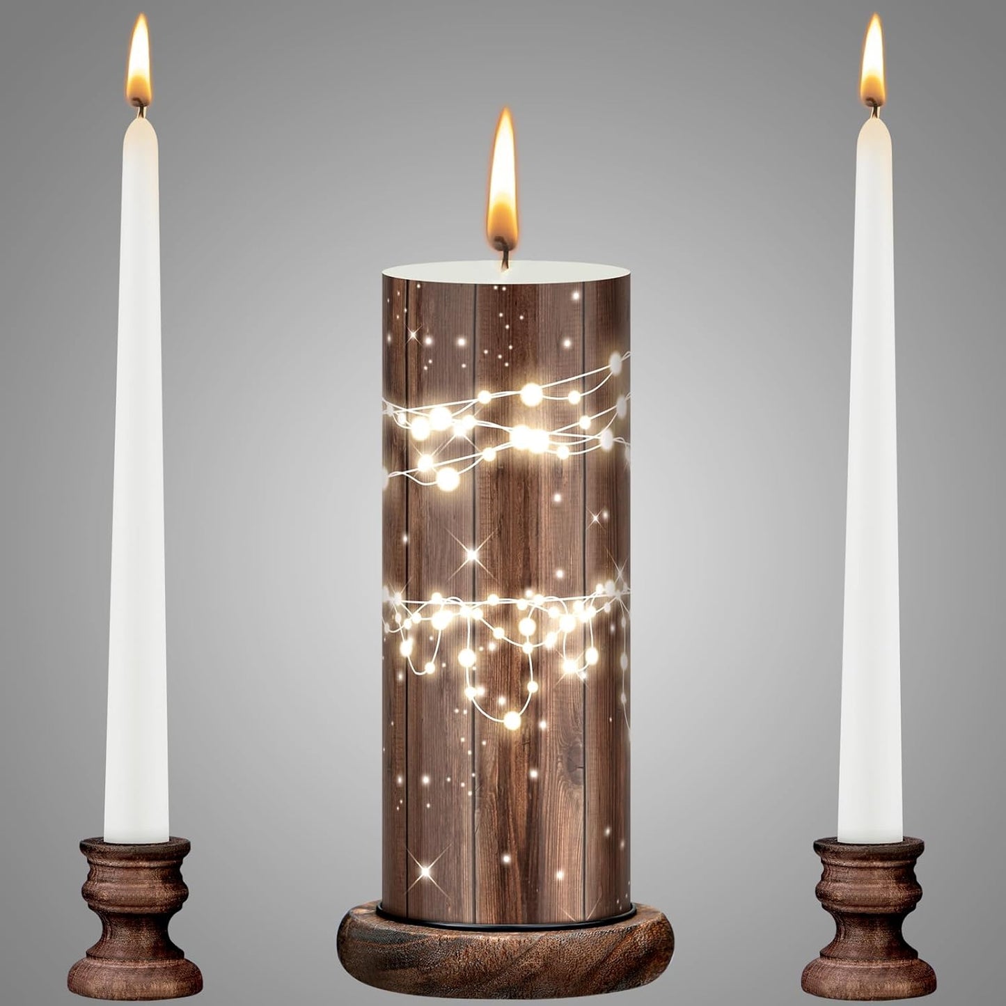 Irenare Unity Candles with Holder for Wedding Ceremony Wedding Decortions Accessories Glass Candle Holder Pillar Candle for Formal Events Church(Wood)