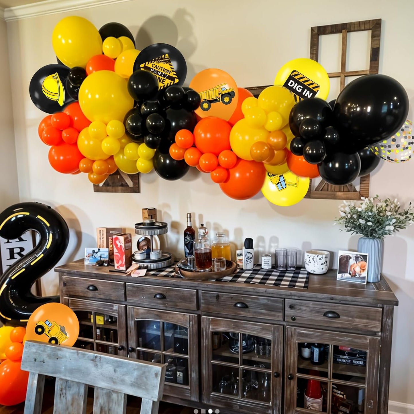Construction Balloons, 12 Inch Black Yellow Orange Truck Printed Confetti Balloons for Boy Birthday Party Supplies Excavator Baby Shower Truck Themed Party Decoration Backdrop