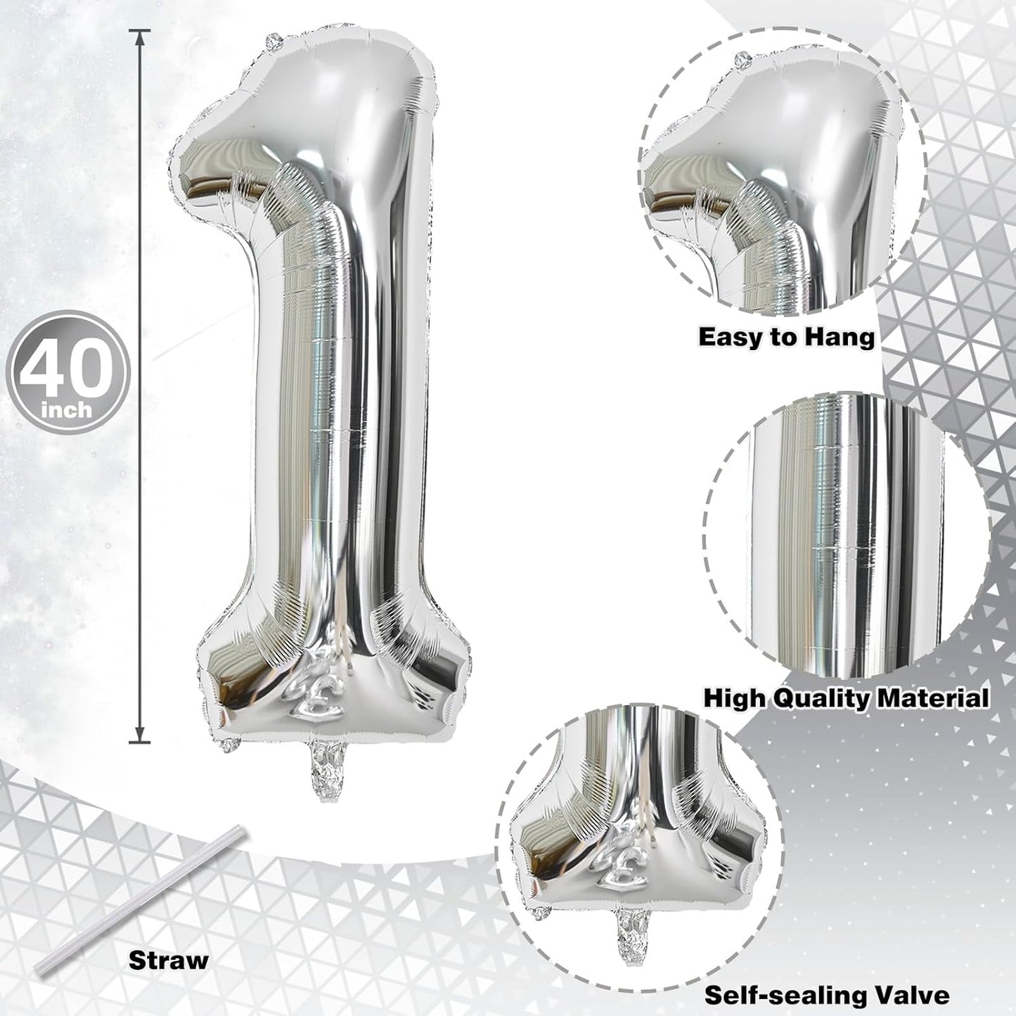 Silver 10 Balloons Number, 40 Inch Helium Foil Number 1 & 0 Balloons for 10 Year Old Birthday Decorations, Large Self Inflating Mylar Balloon for Boys 10th Birthday Party Anniversary Decor Supplies