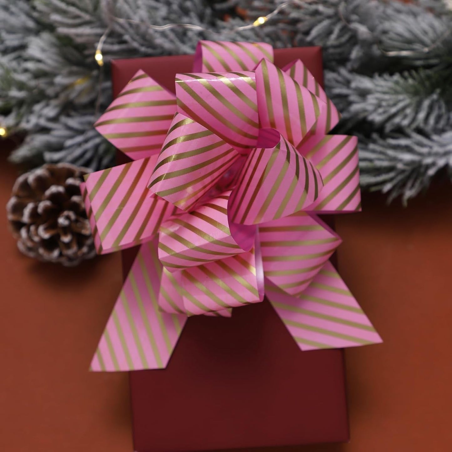 FORBINBO 12 Pieces Stripe Pull Bow Large Gift Wrapping Pull Bows with Ribbon for Christmas Presents Wedding Gift Wrapping Baskets