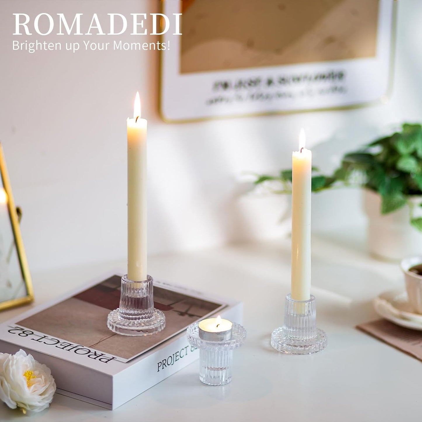 Romadedi Glass Candle Holder for Candlestick - 2Pcs Clear Tapered Wedding Decor Table Centerpiece for Candle Sticks Christmas Party Living Room Dinner Advent Decoration