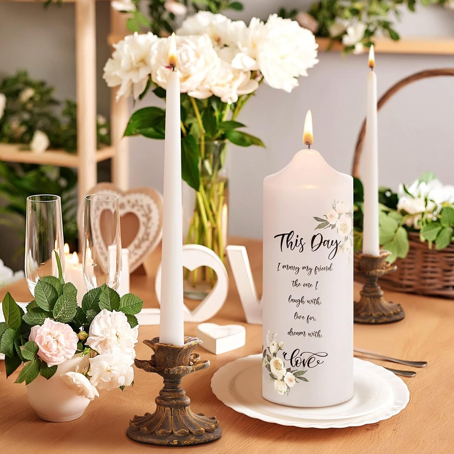 Frienda Unity Candles for Wedding Ceremony Set Wedding Unity Taper Candles Catholic Religious Ceremony Accessories(Eucalyptus Leaf)