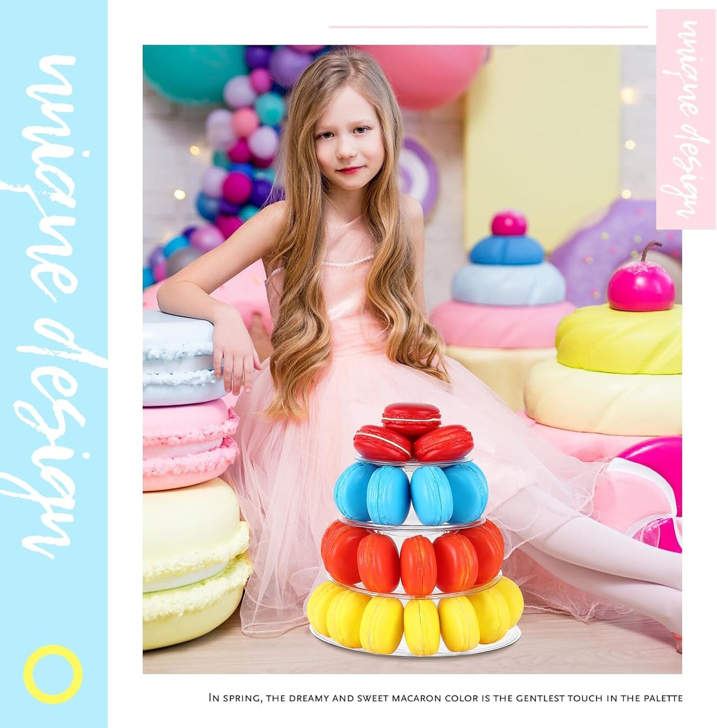 Juexica 1 Pcs Round Macaron Display Tower Stand 4 Tiers Plastic Cake Rack Macaron Wedding Cupcake Display Food Serving Stands Clear Dessert Tower for Wedding Baby Shower Birthday Decoration