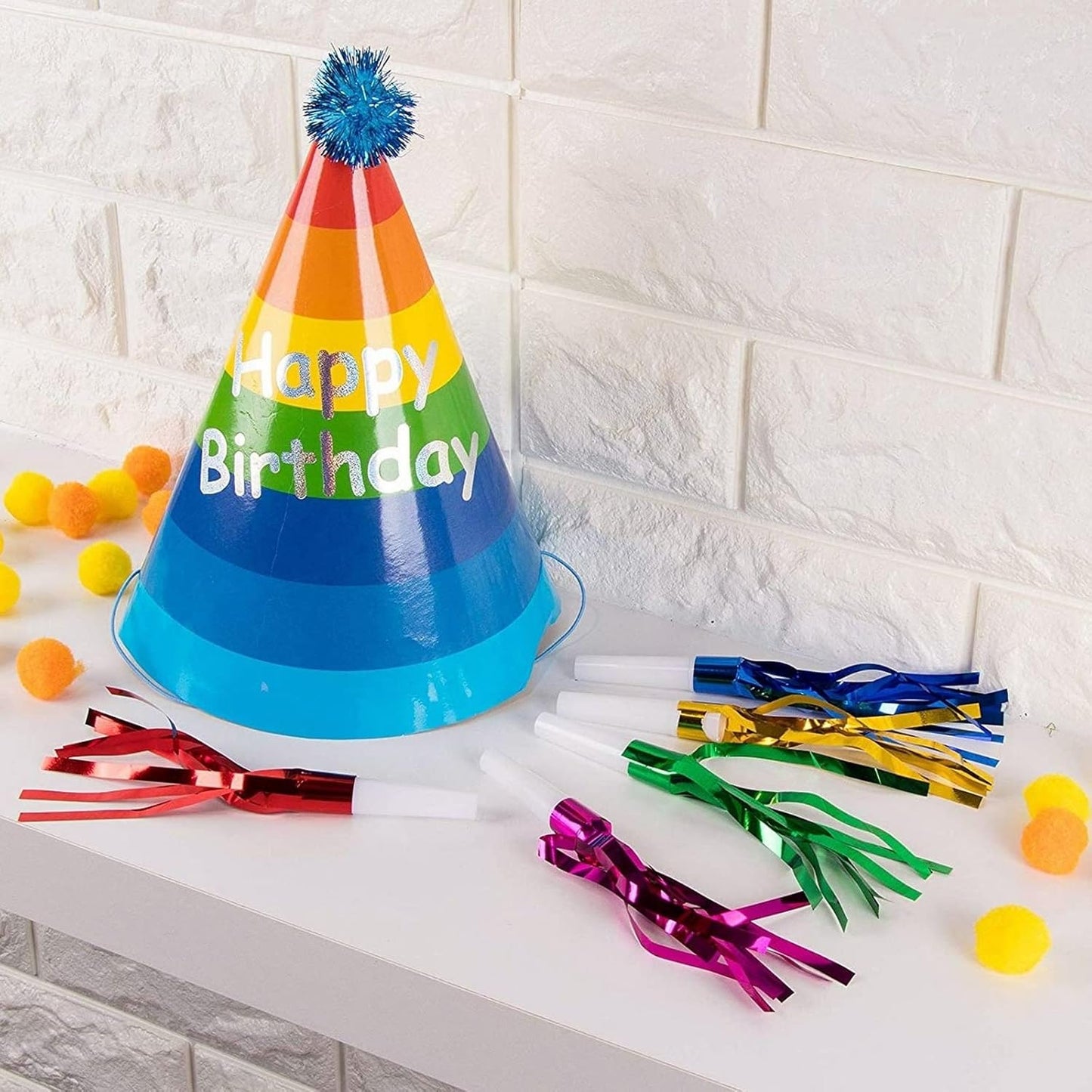 Juvale Party Noise Makers & Horns 50-Pack 5 Colors - Plastic Blow Pipes with Tinsel Fringe - Bulk Party Blowers - Birthday & Sporting Event Favors