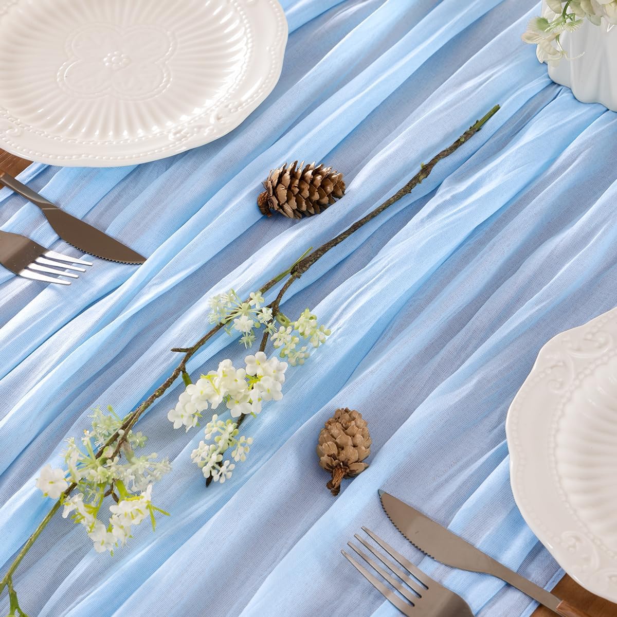 Light Blue Table Runner Cheesecloth Table Runners 4 Pack 10FT Baby Shower Decoration 120 Inches Fall Table Decor Dining Room Centerpiece Wedding Boho Baby Shower Birthday