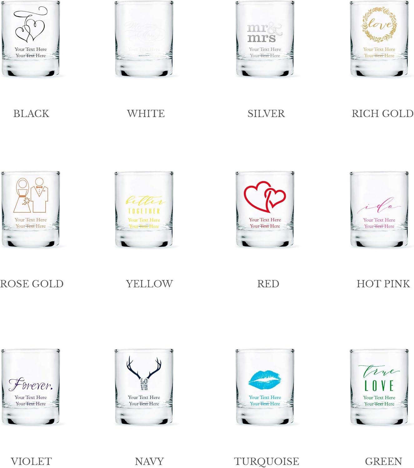 WEDDINGSTAR Personalized 2.75oz Shot Glass Customizable Full Color Print - 180 pack