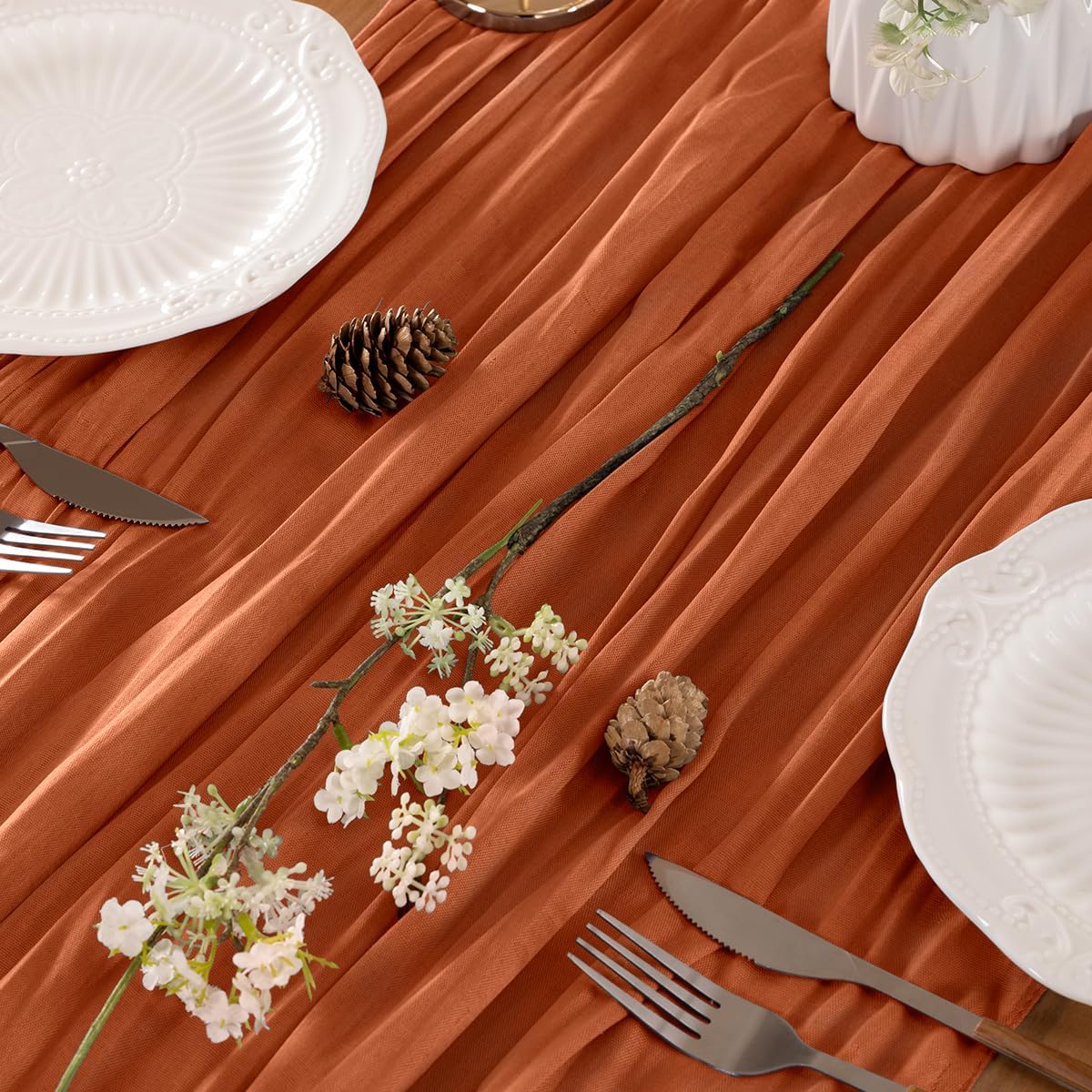Terracotta Table Runner Cheesecloth Table Runner 4 Pack 10FT Farmhouse Table Runners 120 Inches Fall Table Decor Dining Room Centerpiece Wedding Boho Baby Shower Birthday