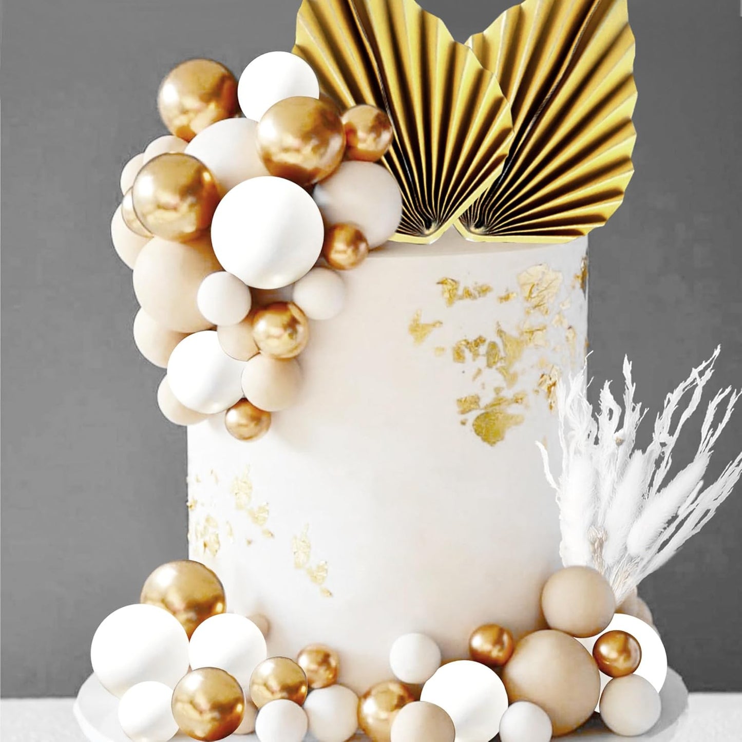 JeVenis Champagne Cake Decoration Gold Balls Cake Decoration Gold Palm Leaves Cake Topper Bohemian Wedding Birthday Birthday Anniversary