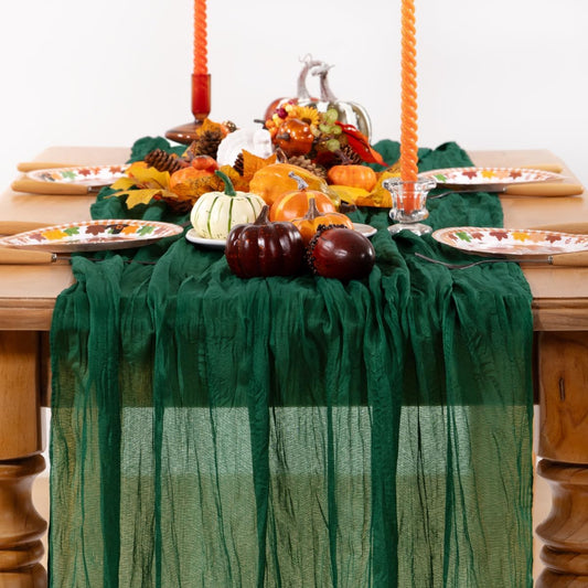 Emerald Green Cheesecloth Table Runner Fall Table Runner Boho Gauze 120 Inches Green Cheese Cloth Fall Table Decorations for Thanksgiving Wedding Bridal Baby Shower Tea Party