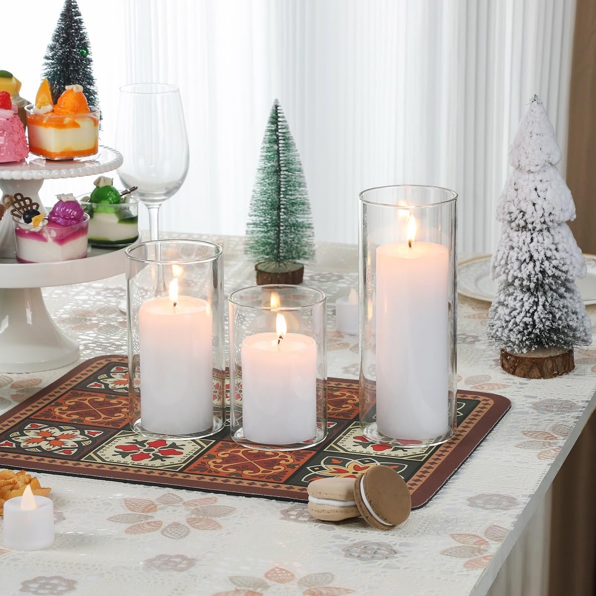 UDU 24 Pcs White Pillar Candles and Glass Cylinder Vases, Hurricane Pillar Candle Holder Vases for Wedding Centerpieces Table Party Home Decor(3.2" X 4.7", 6", 8")