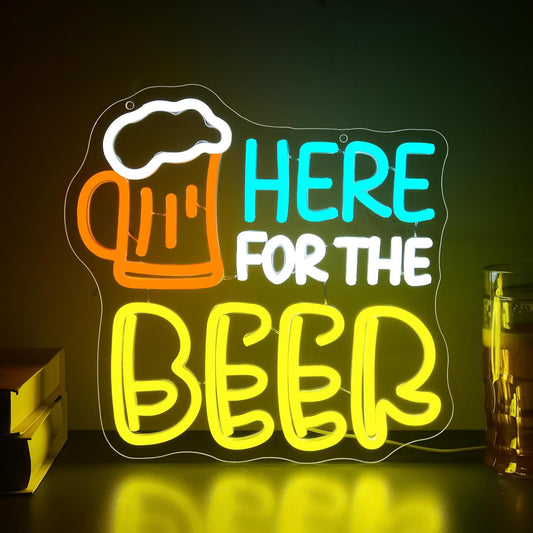 Here for The Beer Neon Sign for Wall Decor Beer Neon Light for Man Cave Dimmable LED Light Bar Pub Party Restaurant Christmas Birthday Gift Art Size 12.1 * 11.8In (WZCP163)
