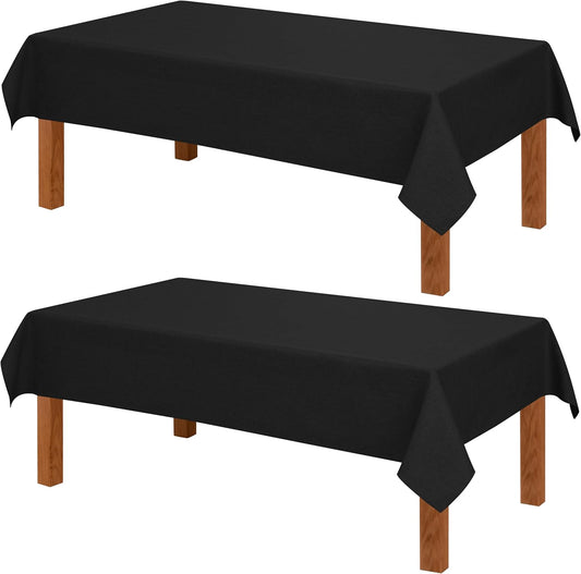 Hiasan 2 Pack Faux Linen Rectangle Tablecloth - Wrinkle and Stain Resistant Washable Table Cloth for Kitchen Dining Room Holiday Table Cover for Dinner, Black, 70 x 120 Inch