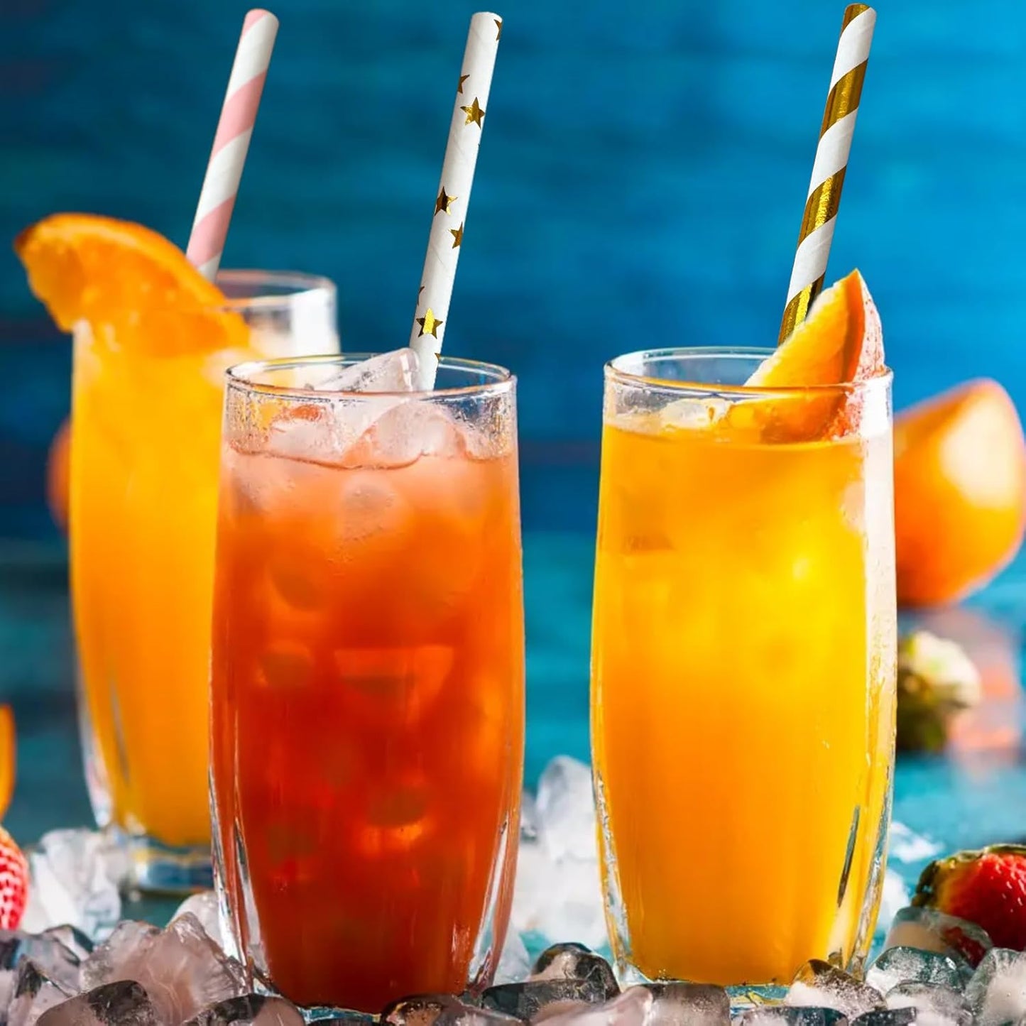 YAOSHENG [100 Pack] Pink & Gold Paper Straws Disposable, 100% Biodegradable Multi-Pattern Party Straws For Birthday, Wedding and Holiday Decoration (pink gold)