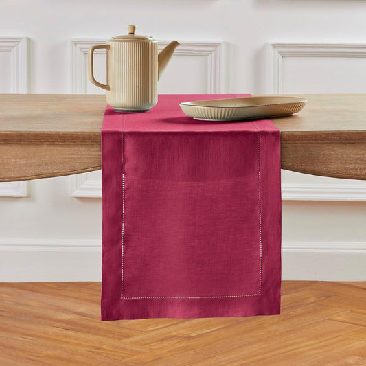 Solino Home Linen Beet Table Runner 132 Inches Long - 100% Pure Linen Extra Long Table Runner 14 x 132 Inch for Fall, Autumn, Thanksgiving - Classic Hemstitch