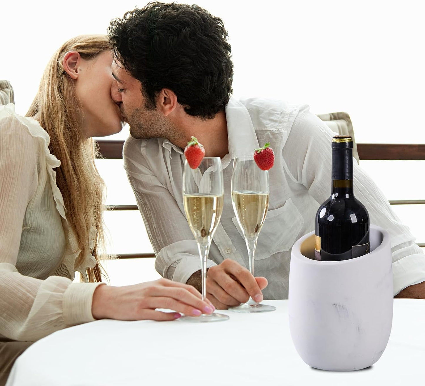 White Marble Textures Wine Chiller Bucket – 750ml Resin Cooler for Wine & Champagne Bottles, Party Bar Cart Decor – Keeps Drinks Cold, Unique Gift for Wine Lovers, Housewarming