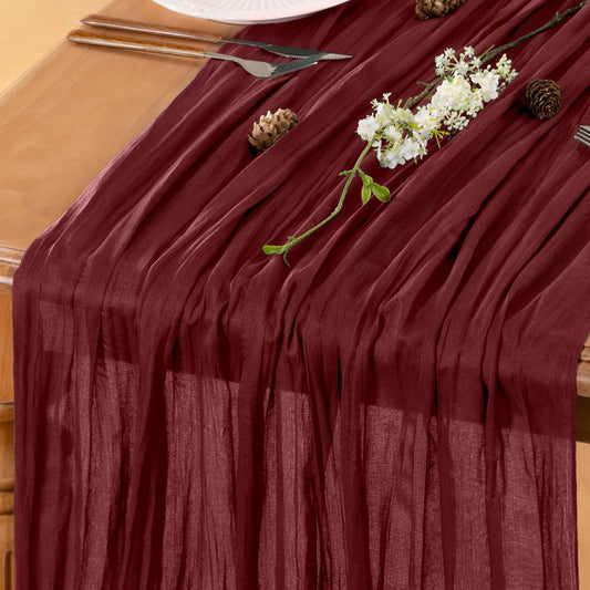 Burgundy Table Runner Cheesecloth Table Runner 10FT Farmhouse Table Runners 120 Inches Fall Table Decor Dining Room Centerpiece Wedding Boho Baby Shower Birthday