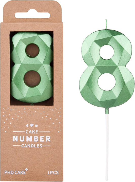 PHD CAKE 2.76 Inch Crystal Green 8 Number Cake Candle, Numeral Birthday Candles, Green Number Candles, Party Celebration