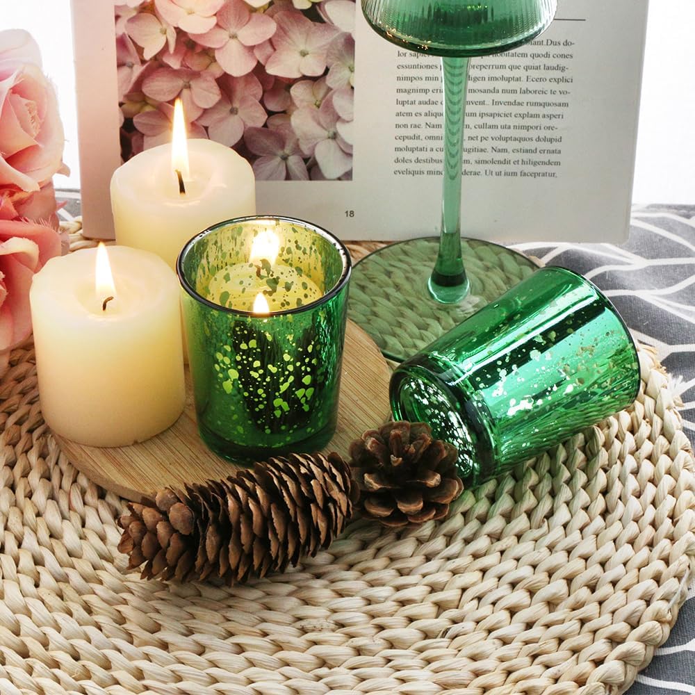 Green Mercury Glass Tea Light Holders Set of 36 - Elegant Votive Candle Holders for Weddings, Showers and Home Decor - Perfect for Table Centerpieces and Parties (Glass, Green)