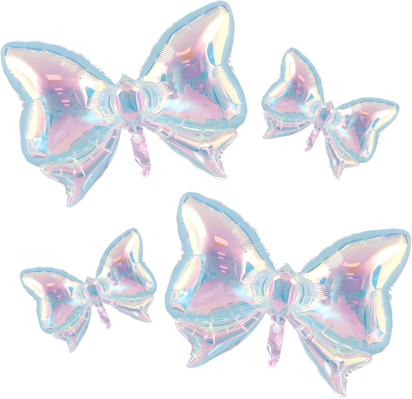 4Pcs Iridescent Foil Balloons, Iridescent Bow Foil Balloons, Rainbow Bow Holographic Clear Foil Balloon for Birthday Baby Shower Mermaid Rainbow Bachelorette Wedding Party Decorations