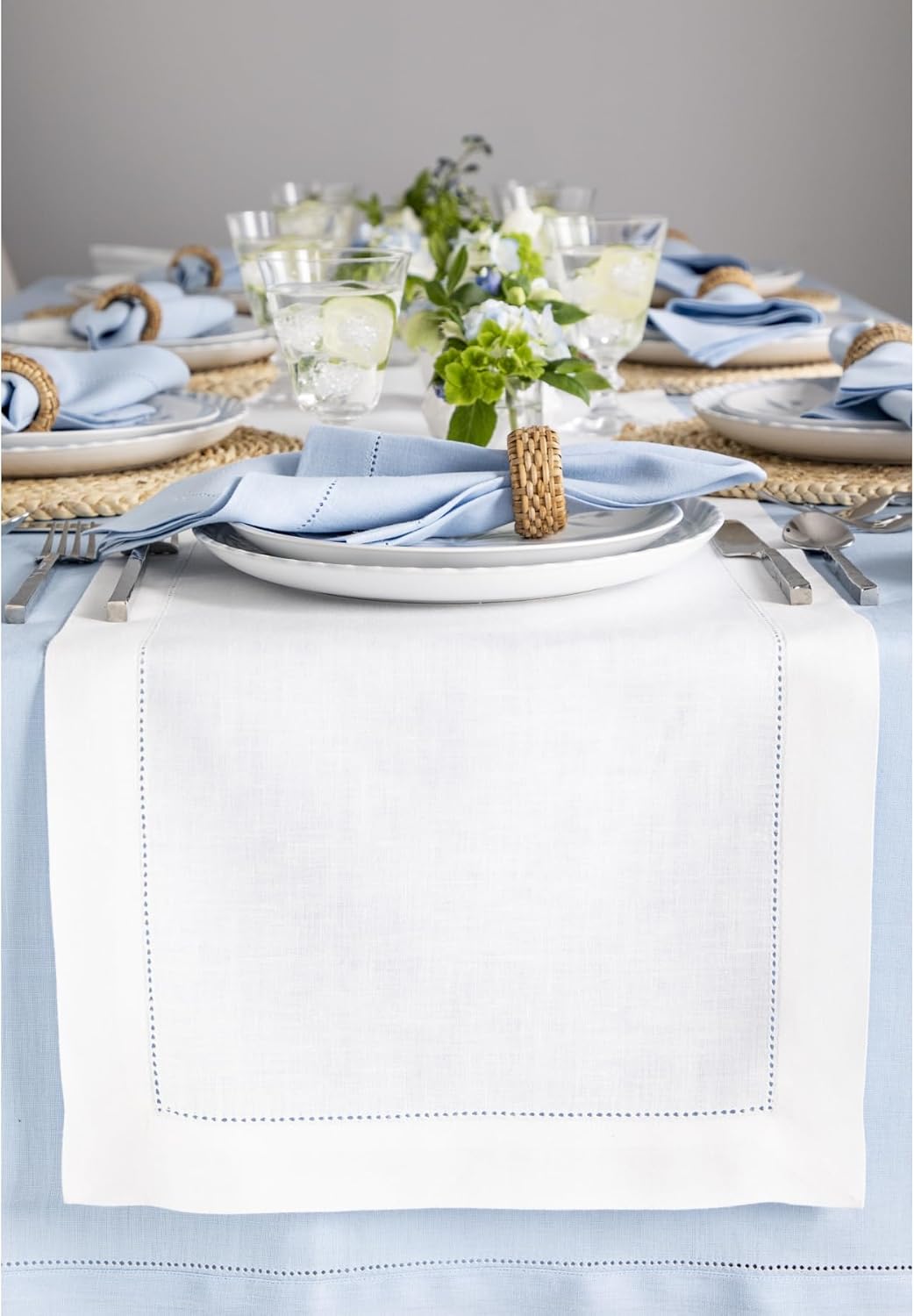 Solino Home Linen White Table Runner 156 Inches Long - 100% Pure Linen Extra Long Table Runner 14 x 156 Inch for Fall, Autumn, Halloween, Thanksgiving, Christmas, Holiday - Classic Hemstitch