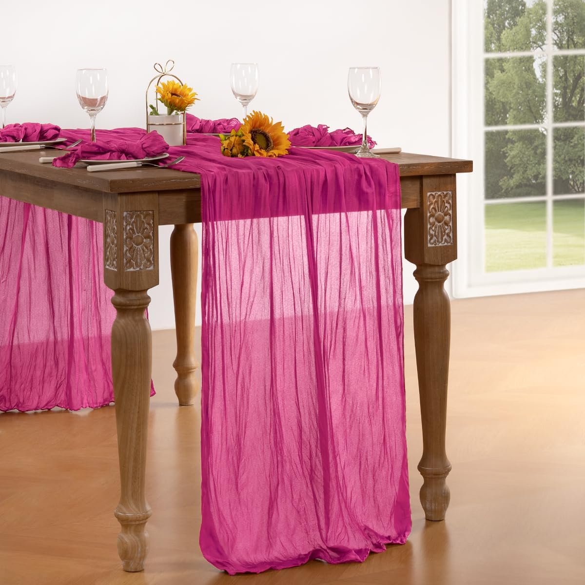 Hot Pink Cheesecloth Table Runner Fall Table Runner Boho Gauze 120 Inches Fuschia Cheese Cloth Fall Table Decorations for Thanksgiving Weddings Bridal Baby Shower Birthday Parties
