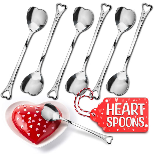 5.6'' Set of 6 Heart Spoons, Heart Shaped Spoons Stainless Steel – Cute Spoon and Functional for Hot Cocoa Bars, Tea Bags, or Cocktail Mixing – Easy to Clean and Spill-Free Use