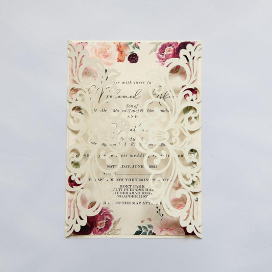 25PCS Pearl Ivory Laser Cut Wedding Invitations Cards with Envelopes,Blank Inner Sheets,Ribbons for Wedding Bridal Shower Quinceañera Engagement Birthday Invites