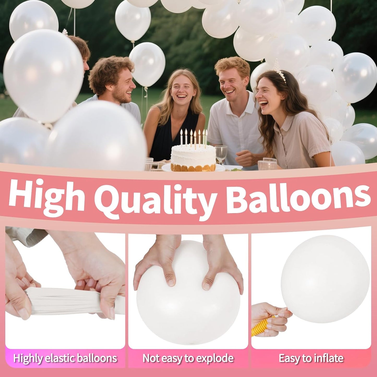 KAWKALSH Pearl White Balloon 12 Inch, 110pcs Latex Party Balloons Helium Bright Color for Birthday Baby Shower Wedding Party Supplies Arch Garland Decoration