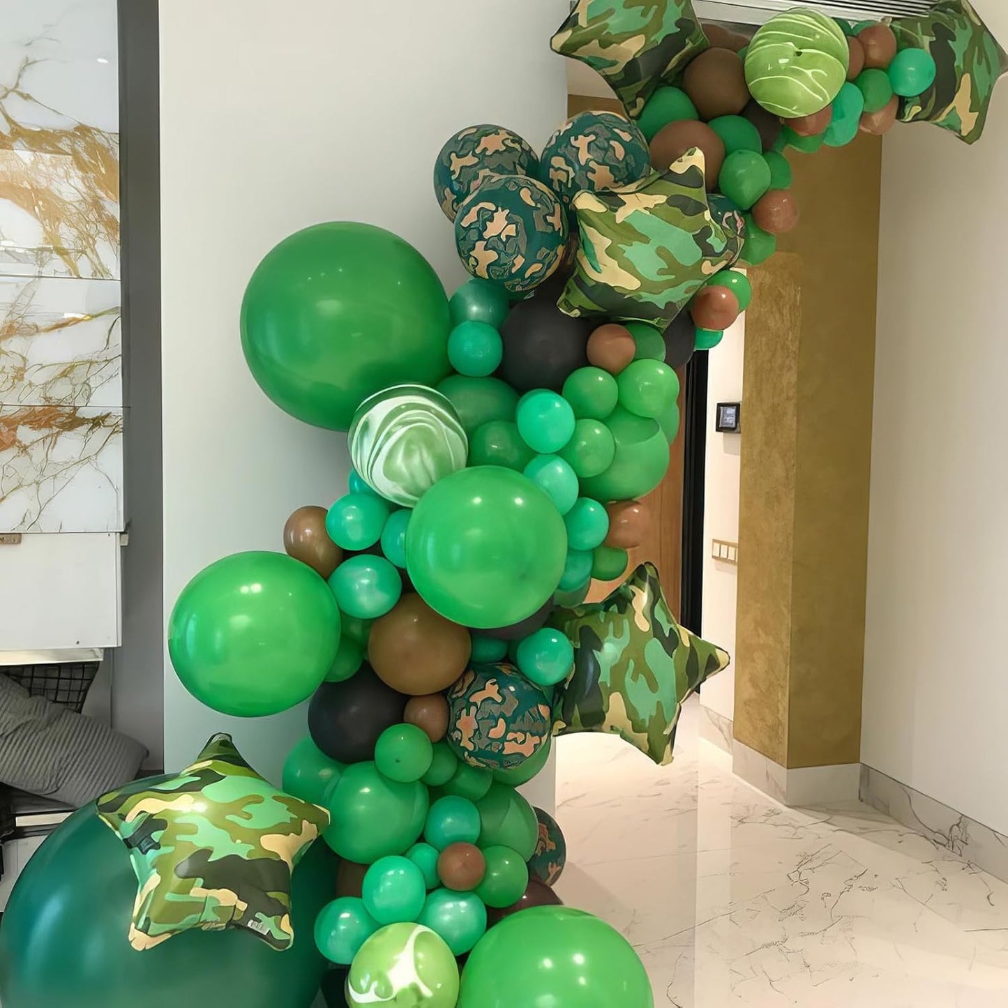 Green and Brown Balloons, Dark Emerald Green Balloon Camouflage Green Black Brown Balloons, Metallic Green Gold Balloon for Camping Game Jungle Theme Camo Birthday Baby Shower Army Party Decorations
