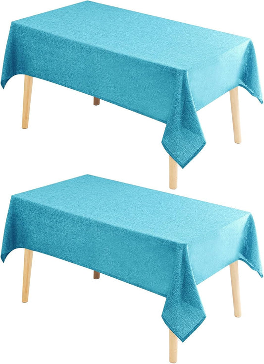 Hiasan 2 Pack Faux Linen Rectangle Tablecloth - Wrinkle and Stain Resistant Washable Table Cloth for Kitchen Dining Room Holiday Table Cover for Party Dinner, Teal, 70 x 140 Inch