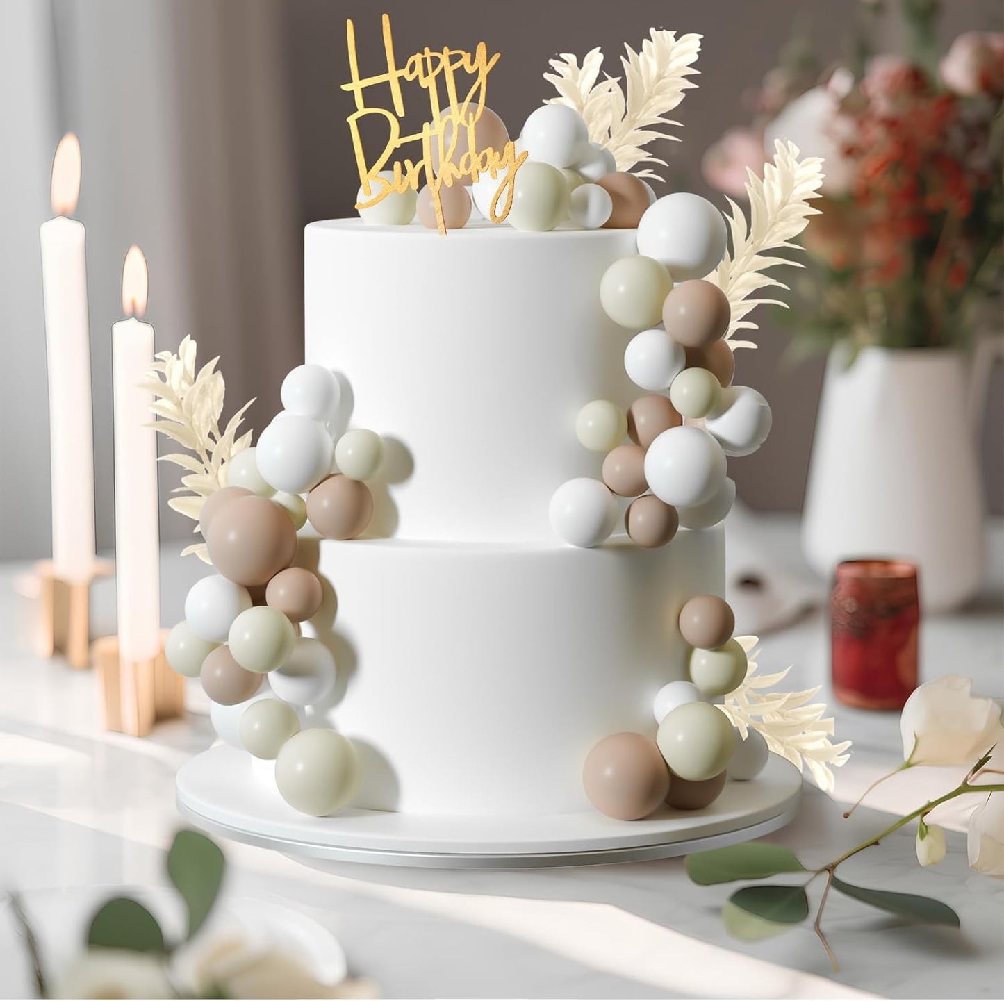 MIAHART Ball Cake Toppers Boho Grass Cake Topper Ball Cake Insert Decoration for Birthday Wedding Baby Shower Party Decorations Boho Themed Party Supplies (Khaki，white，ivory white)