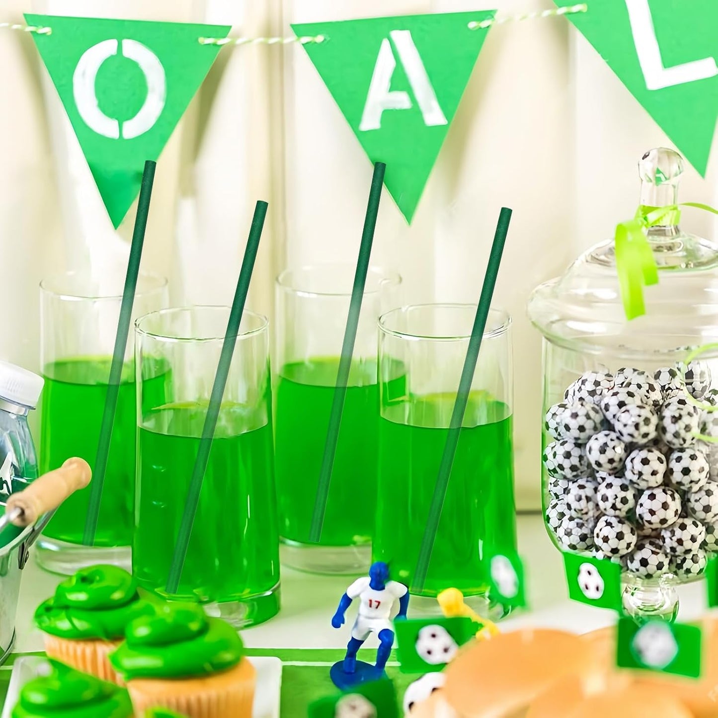 Disposable Paper Straws Solid Green - 7.75'' x 0.24'', 100 Counts - for Drinking, Beverage, Juice, Soda, Bar Supplies