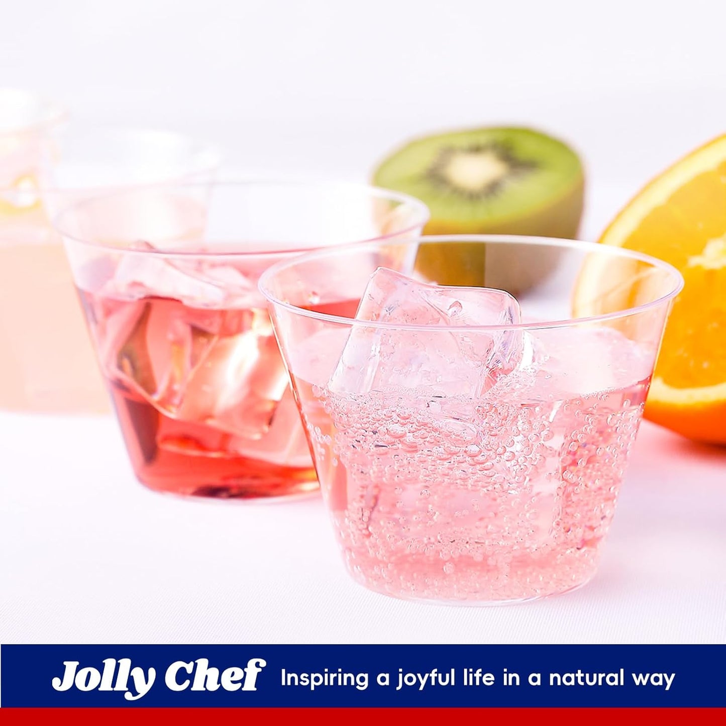 JOLLY CHEF 9 oz Clear Disposable Plastic Cups, 50 Pack Disposable Cups for Wedding,Thanksgiving, Christmas Party