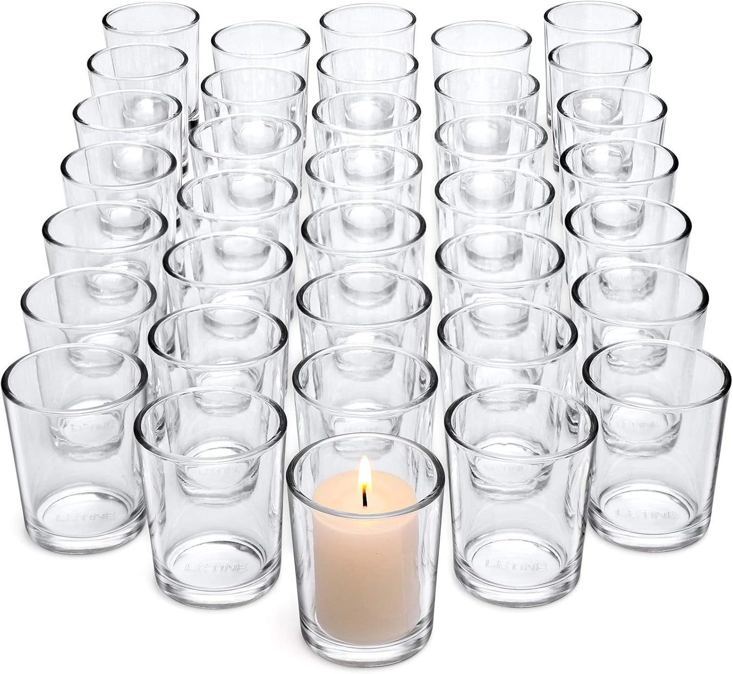 LETINE 72-Pack Votive Candle Holders Designed for Wedding Decor - Glass Candle Holder & Tea Lights Candle Holder - Candle Holders for Christmas, Wedding Centerpieces, Thanksgiving