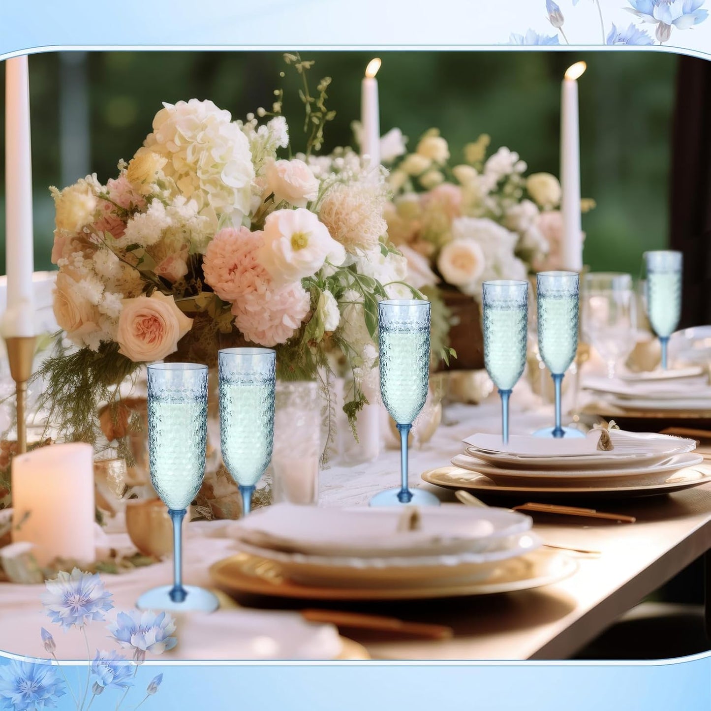 Remerry 24 Pack Detachable Plastic Champagne Flutes 5.5 oz Champagne Glasses Bulk Disposable Mimosa Glasses Reusable Wine Cups for Wedding Toasting Baby Shower Birthday Party New Years (Blue)