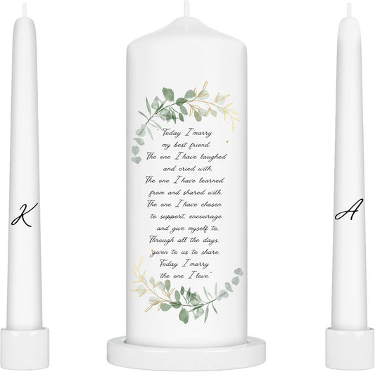 Unity Candles for Wedding, Modern Unity Set, Custom and Personalized Taper Candles with Bible Quote, Unscented White Premium Wax, Religious and Wedding Ceremony, Special Events (Custom Initials)
