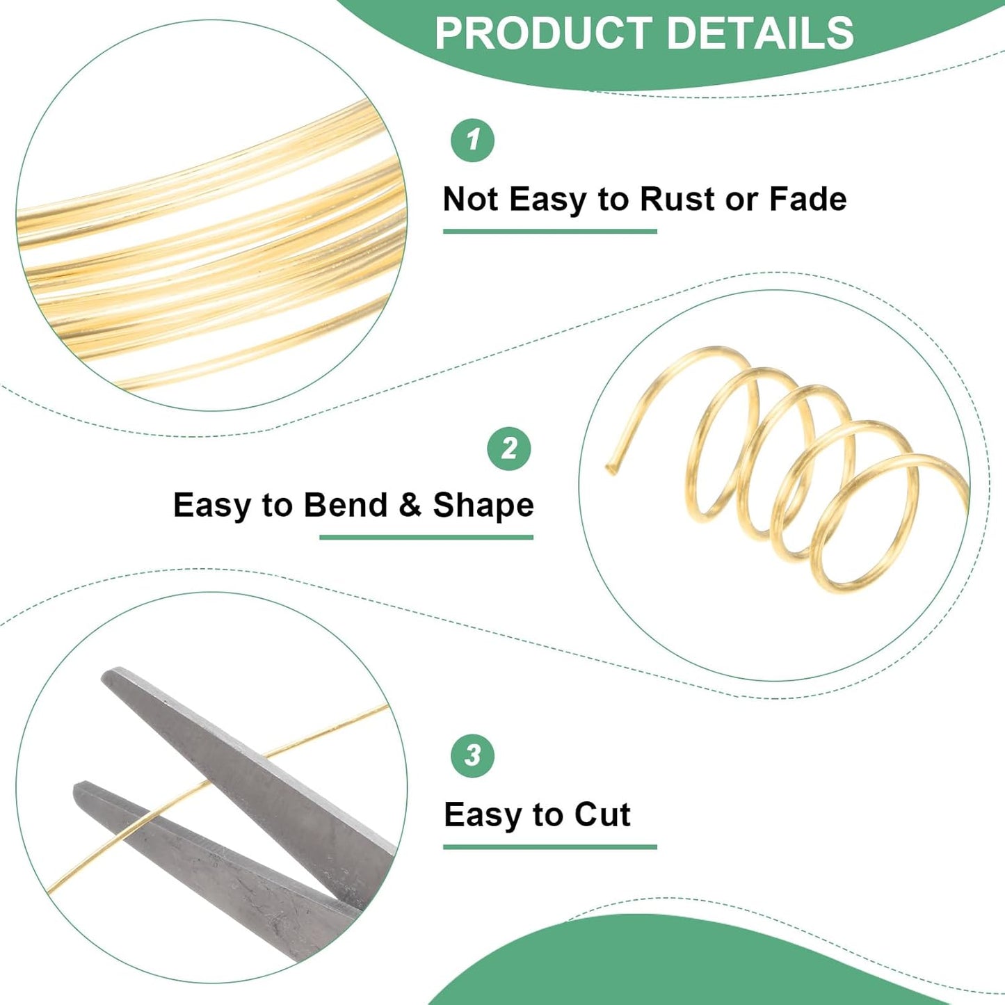 0.7 mm/21 Gauge Copper Wire for Jewelry Making, 10.2FT Copper Beading Craft Wire for Jewelry/Weaving/DIY Crafting/Planting, Color-Retaining [3.1M, KC-Gold]