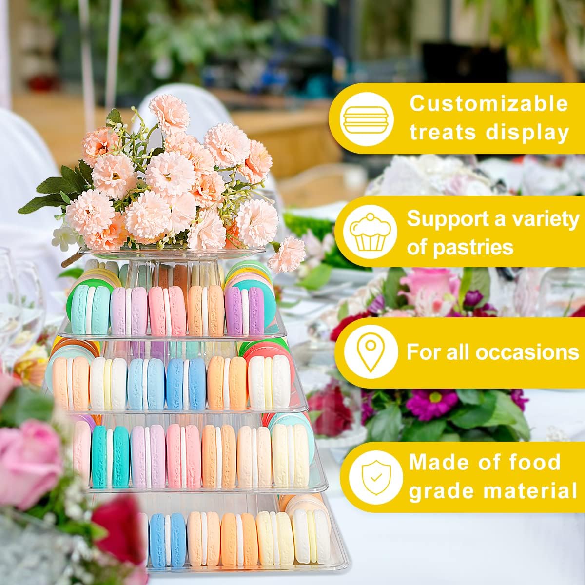 5 Tiers Square Macaron Tower Stand Cake Display Rack Cupcake Stand Desserts Display for Wedding Birthday Party Decor