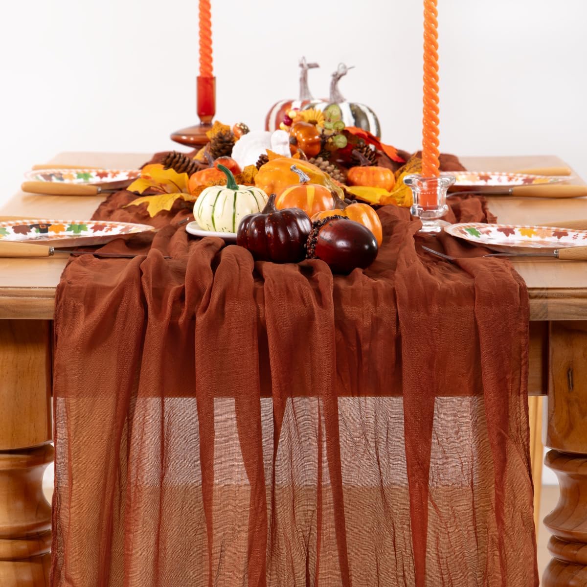 Terracotta Cheesecloth Table Runner 12 Pack Fall Burnt Orange Cheese Cloth Table Runners 120 Inches Rust Thanksgiving Fall Table Decorations for Friendsgiving Wedding Bridal Baby Shower Party