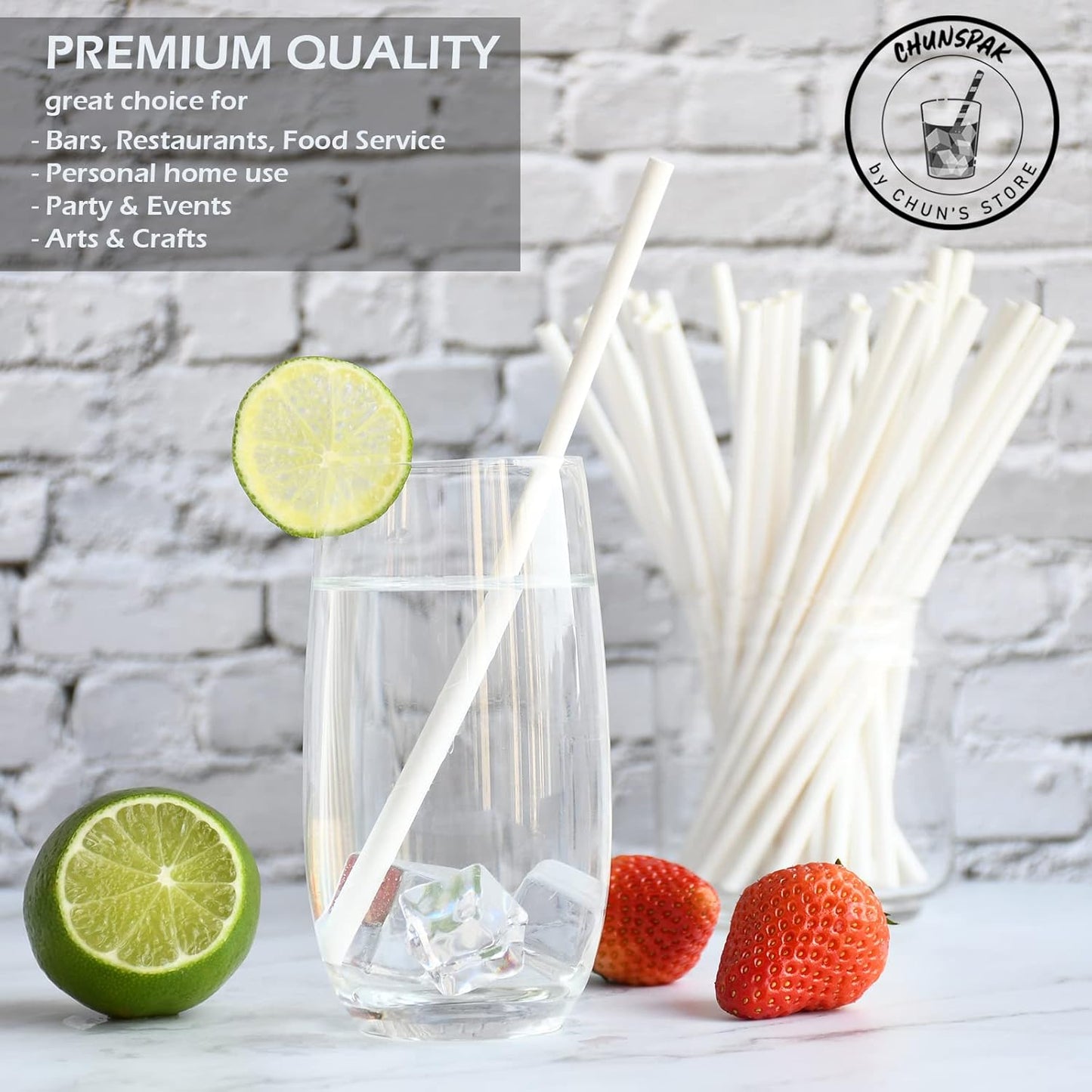 [1000 Counts] White Paper Straws Wrapped Individually for Drinking - 7.75" x0.24" - Restaurant Pack