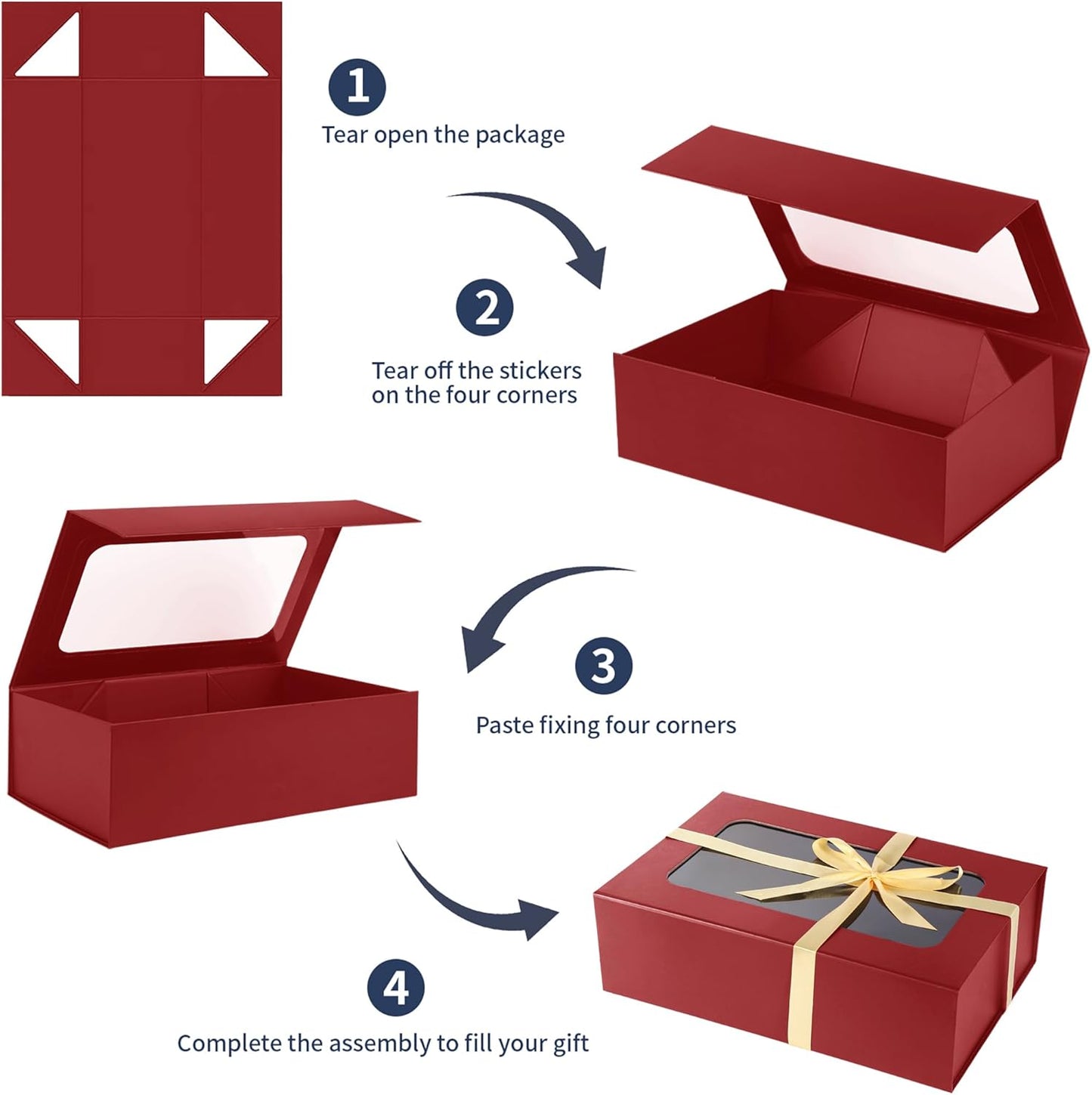 Red Large Gift Boxes with Window, 13.5"x9"x4.3" Bridesmaid Boxe for Gift Giving,Birthday Gift Box with Magnetic,Closure Lid Gift Boxes for Presents,Cute Boxe,Luxury for Gift Packaging,Gift Box for Wrapping Gifts