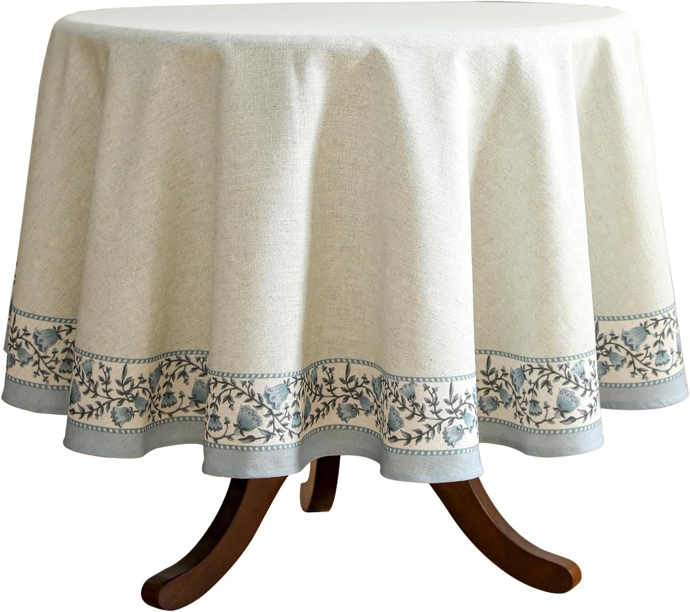 ISAENNE Designer Vintage Linen Elegant Round Tablecloth,Chinoiserie Floral Indoor Table Cloth,Wrinkle Resistant Decor Table Cover for Dining Thanksgiving Kitchen,Diameter 67"-Segerman B
