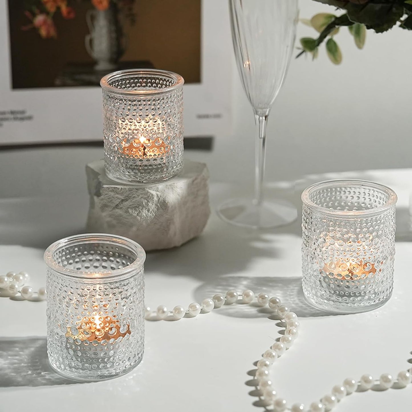 36pcs Votive Candle Holders, Clear Vintage Glass Candle Holder for Floating Candle, Tealight Candle Holder for Table Centerpieces Home Birthday Christmas Wedding Party Table Decoration (Clear)