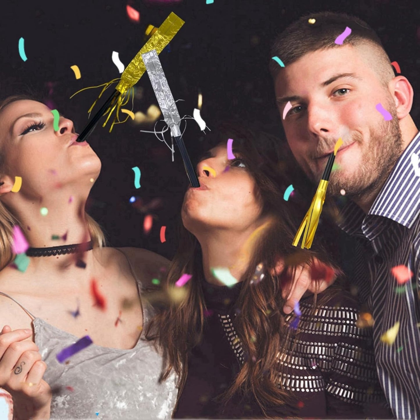 24 Pieces Party Squawkers Christmas Party Blowers Noise Makers for New Year Party Favor Supplies, Silver