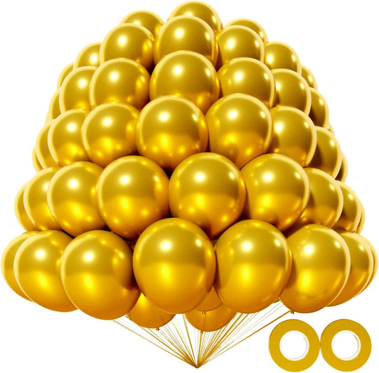 KAWKALSH Metallic Gold Balloons 5 Inch, 100Pcs Small Mini Latex Balloons for Party Birthday Baby Shower Anniversary Festival Arch Garland Decoration