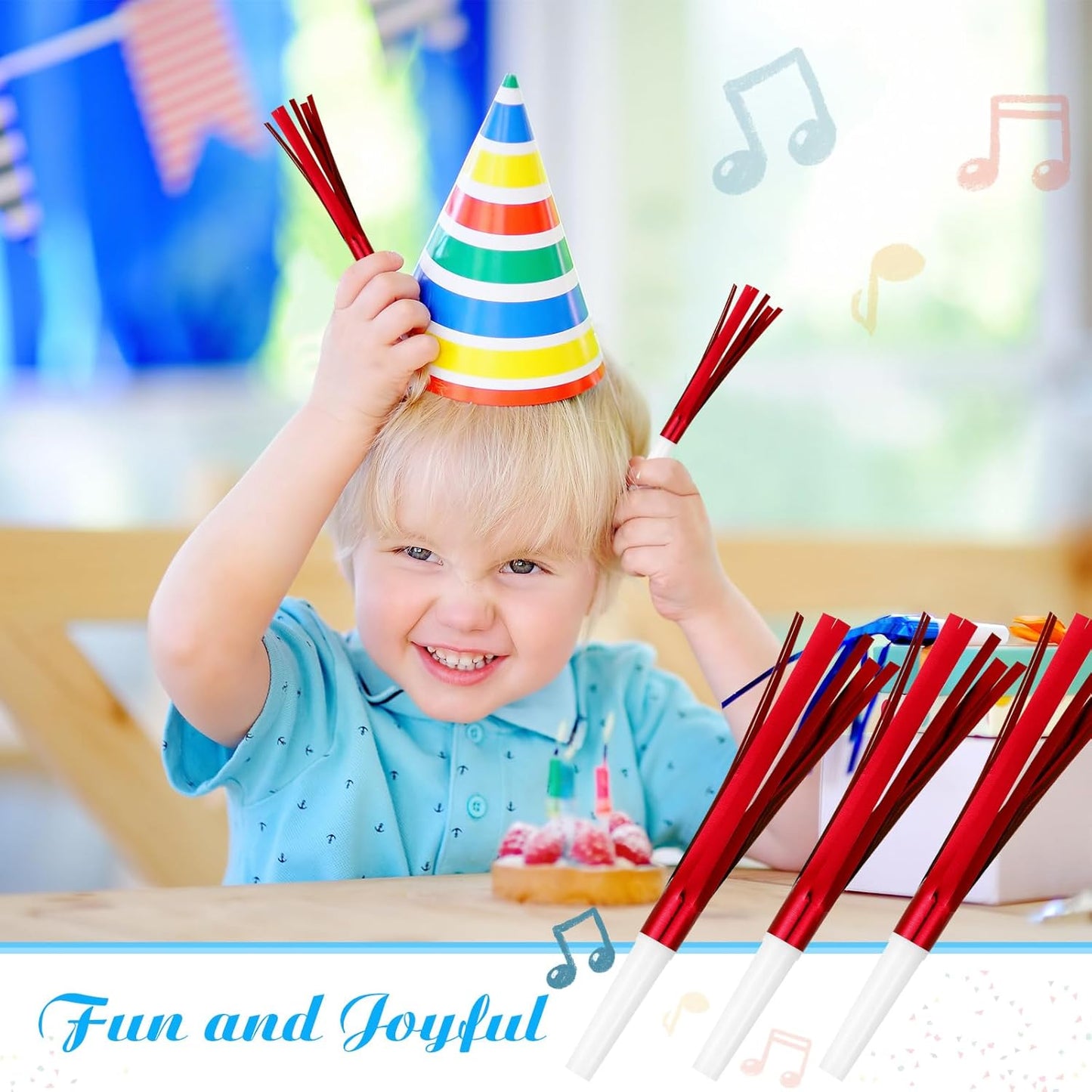 Metallic Fringed Noise Makers, for Noise Makers Party Favors, New Year Party, Baby Shower, Kids Birthday, 24 Pcs, Red