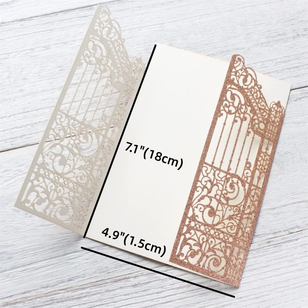 Glittery Hollow Rose Gold Invitations Gate Design For Weddings Engagement Mermaid 25 Sets (rose gold, 4.9"x7.1")
