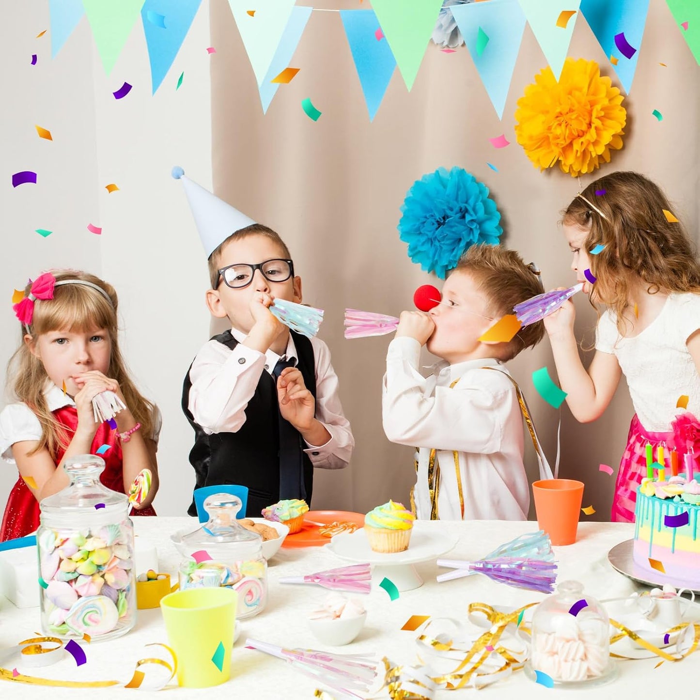 24 pcs Party Blowers, Noise Makers Glitter Metallic Fringed Party Horns for Birthday Blow Horns Graduation Sporting Party Favors Supplies