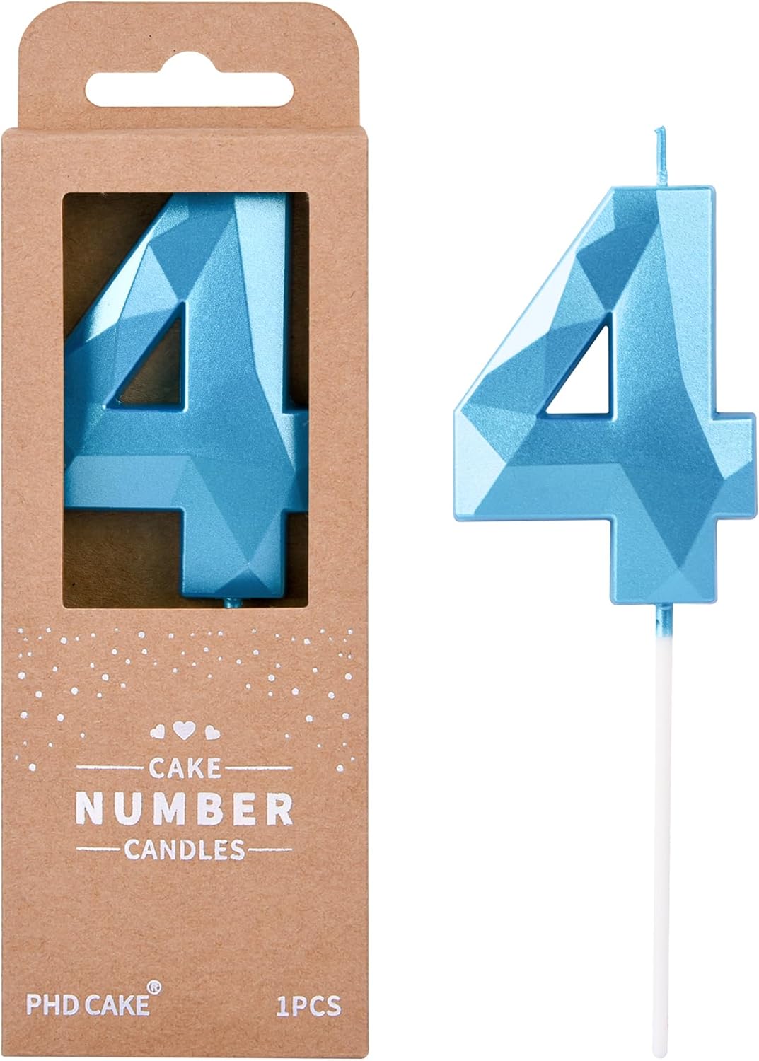 PHD CAKE 2.76 Inch Crystal Blue 4 Number Birthday Candles, Blue Number Candles, Cake Number Candles, Party Celebration