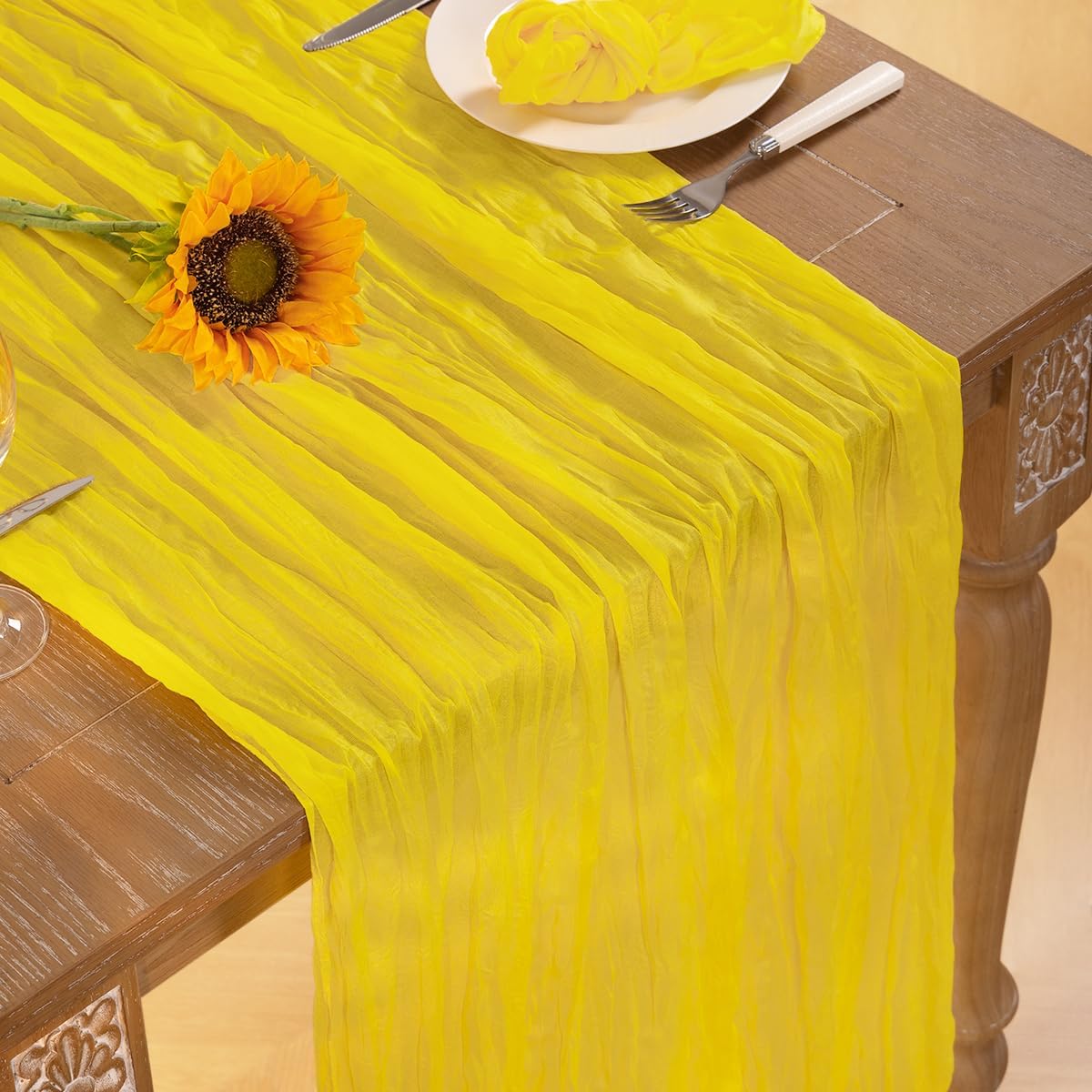 Lemon Yellow Cheesecloth Table Runner 10 Pack Fall Table Runners Boho Gauze 120 Inches Yellow Cheese Cloth Fall Table Decorations for Thanksgiving Wedding Bridal Baby Shower Parties Decor
